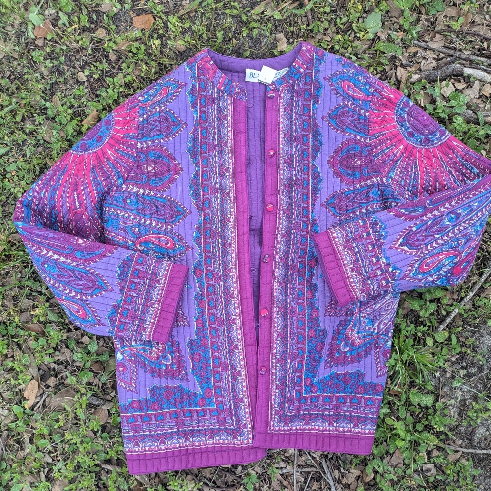 Vintage 1970s Quilted Paisley Sun Detail Jacket
